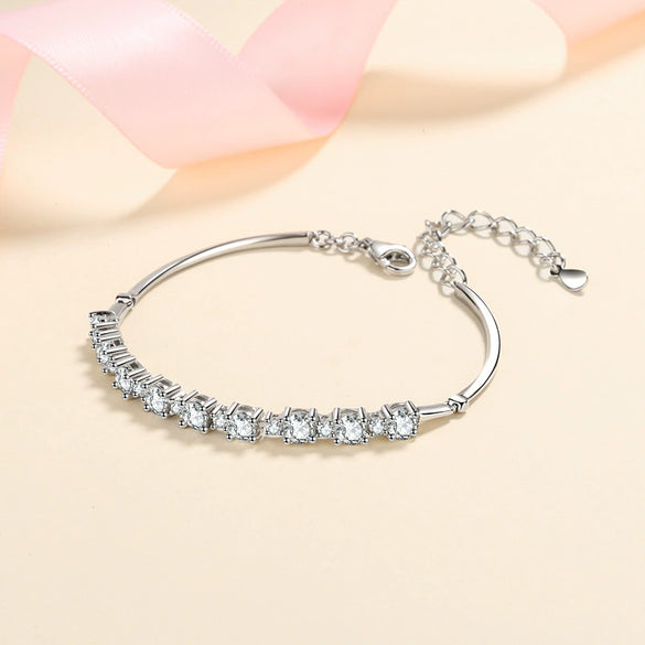 Women's S925 Silver Geometric Inlaid Moissanite Electroplated Bracelet