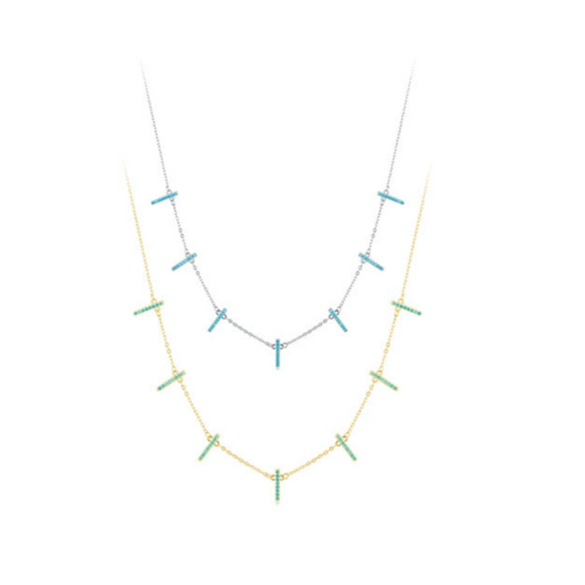 Women's S925 Silver Geometric Microinlay Bohemian Short Necklace Choker Neck Jewelry