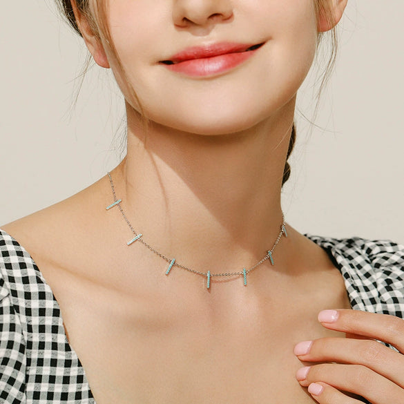 Women's S925 Silver Geometric Microinlay Bohemian Short Necklace Choker Neck Jewelry