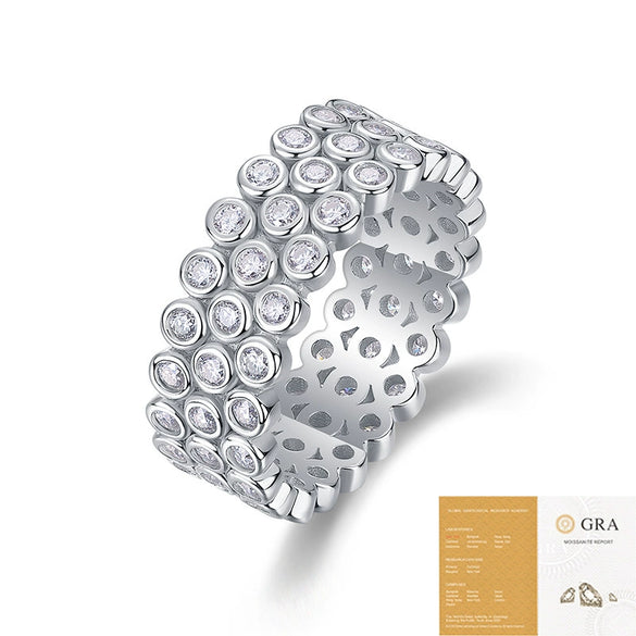 Women's S925 Silver Geometric Moissanite Ring Set With Diamonds Fashion Style