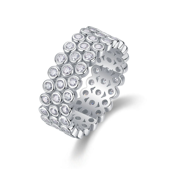 Women's S925 Silver Geometric Moissanite Ring Set With Diamonds Fashion Style