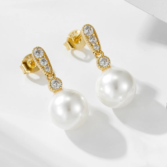 Women's S925 Silver Geometric Pearl Inlaid Highend Fashion Earrings