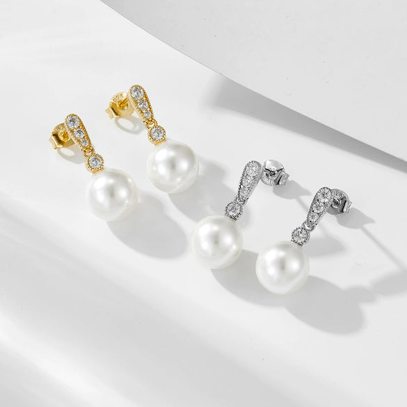 Women's S925 Silver Geometric Pearl Inlaid Highend Fashion Earrings