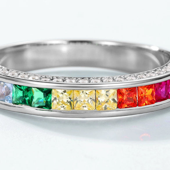 Women's S925 Silver Geometric Rainbow Zircon Ring