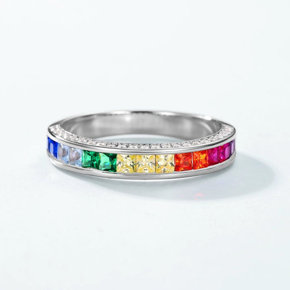 Women's S925 Silver Geometric Rainbow Zircon Ring