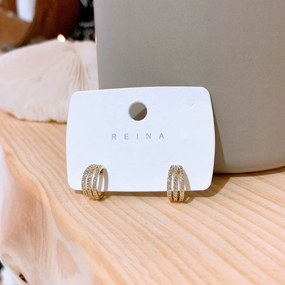 Women's S925 Silver Geometric Rhinestone Stud Earrings Natural Style New Fashion