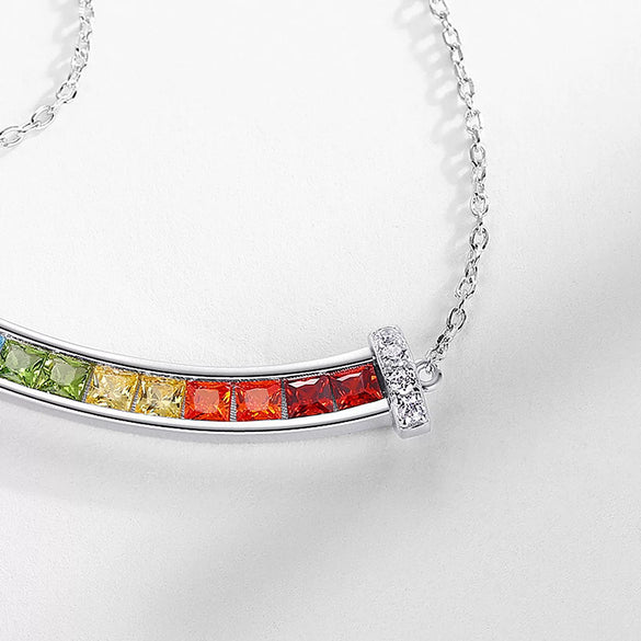 Women's S925 Silver Geometric Style Rainbow Zircon Cross Chain Necklace