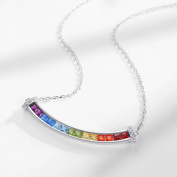Women's S925 Silver Geometric Style Rainbow Zircon Cross Chain Necklace