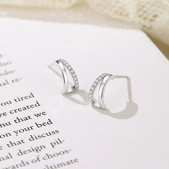 Women's S925 Silver Geometric Triangle Diamond Cut Out Electroplated Earrings
