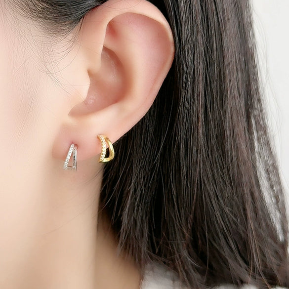 Women's S925 Silver Geometric Triangle Diamond Cut Out Electroplated Earrings