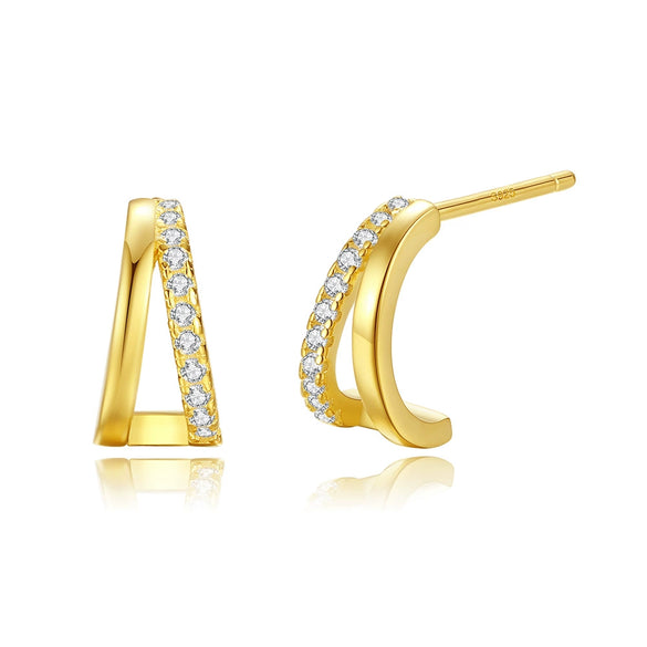 Women's S925 Silver Geometric Triangle Diamond Cut Out Electroplated Earrings