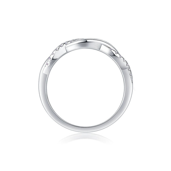 Women's S925 Silver Geometric Twisted Edge Ring Set With Diamonds