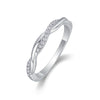 Women's S925 Silver Geometric Twisted Edge Ring Set With Diamonds