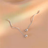 Women's S925 Silver Geometric Wave Tassel Earrings With Bead Ball Pendant Simple Elegant Ear Jewelry