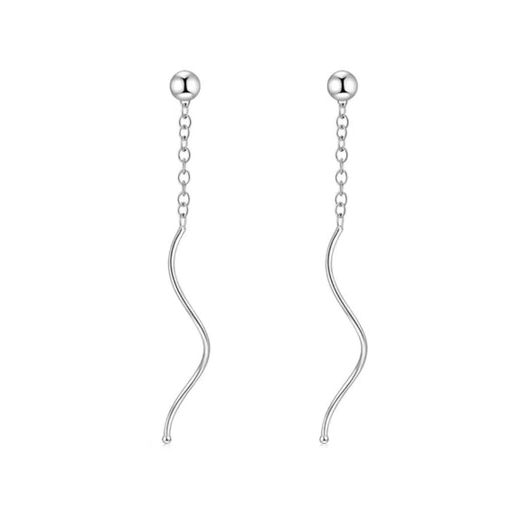 Women's S925 Silver Geometric Wave Tassel Earrings With Bead Ball Pendant Simple Elegant Ear Jewelry