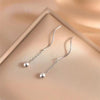 Women's S925 Silver Geometric Wave Tassel Earrings With Bead Ball Pendant Simple Elegant Ear Jewelry