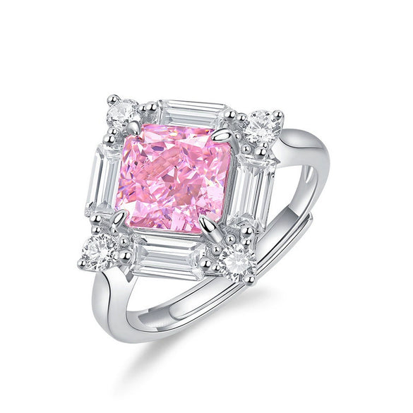 Women's S925 Silver Geometric Yellow Square Luxury Ring With High Carbon Diamond Simulation And Electroplating