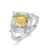 Women's S925 Silver Geometric Yellow Square Luxury Ring With High Carbon Diamond Simulation And Electroplating