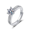 Women's S925 Silver Geometric Zircon Ring Sweet Romantic Six Claw Setting Electroplated Adjustable Open Wedding Jewelry