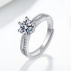 Women's S925 Silver Geometric Zircon Ring Sweet Romantic Six Claw Setting Electroplated Adjustable Open Wedding Jewelry