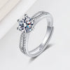 Women's S925 Silver Geometric Zircon Ring Sweet Romantic Six Claw Setting Electroplated Adjustable Open Wedding Jewelry