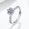 Women's S925 Silver Geometric Zircon Six Claw Wedding Ring Adjustable Electroplated Diamond Style Jewelry