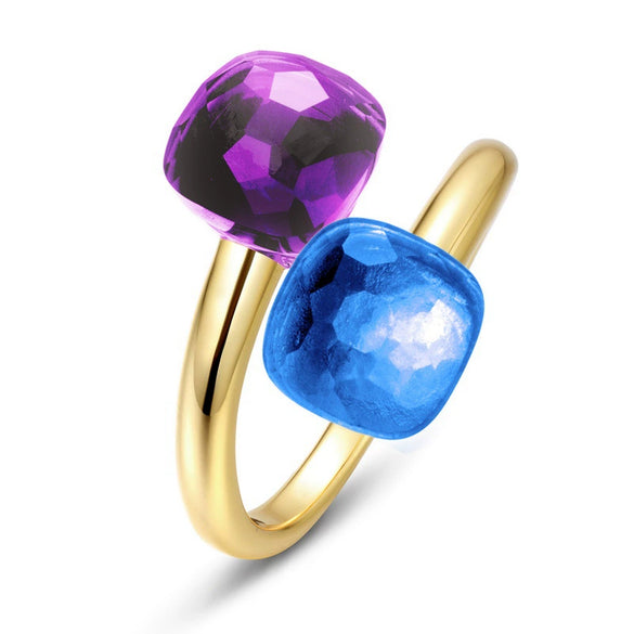 Women's S925 Silver Gold Plated Geometric Diamond Opening Finger Ring