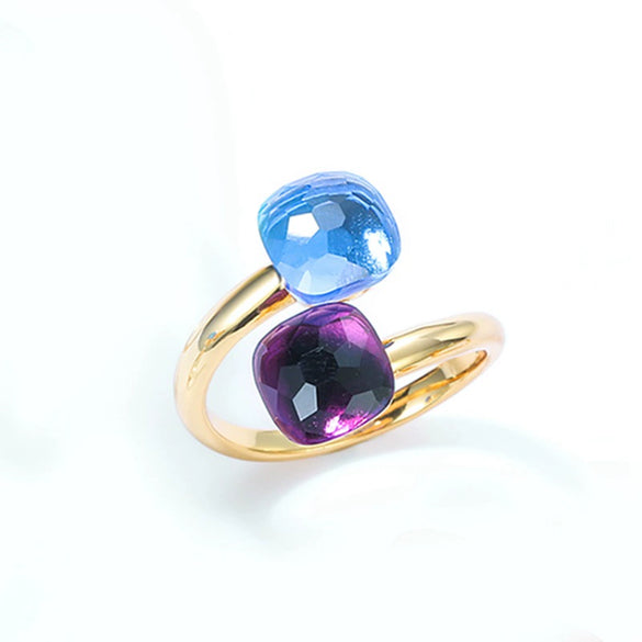 Women's S925 Silver Gold Plated Geometric Diamond Opening Finger Ring