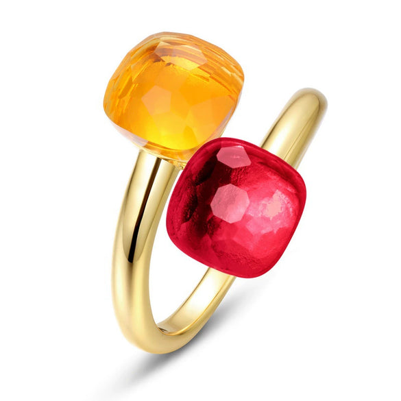 Women's S925 Silver Gold Plated Geometric Diamond Opening Finger Ring