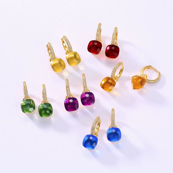 Women's S925 Silver Gold Plated Purple Candy Geometric Elegant Earrings