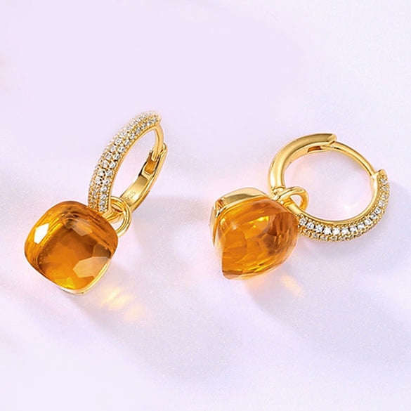 Women's S925 Silver Gold Plated Purple Candy Geometric Elegant Earrings