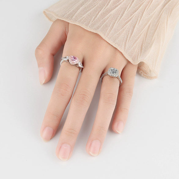 Women's S925 Silver Heart Ring With Zircon Inlay Electroplated Adjustable Open Ring