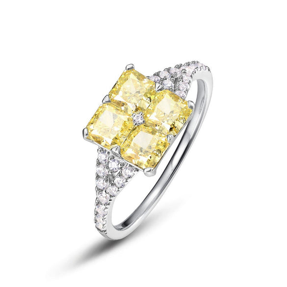 Women's S925 Silver High Carbon Diamond Ring Geometric Light Luxury Style Ice Flower Cut