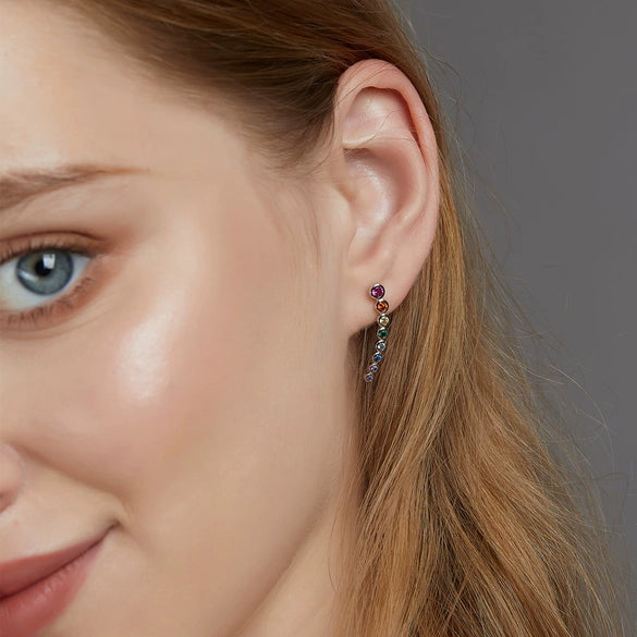 Women's S925 Silver Inlaid Color Zirconium Geometric Earrings With Rainbow Bubble Color