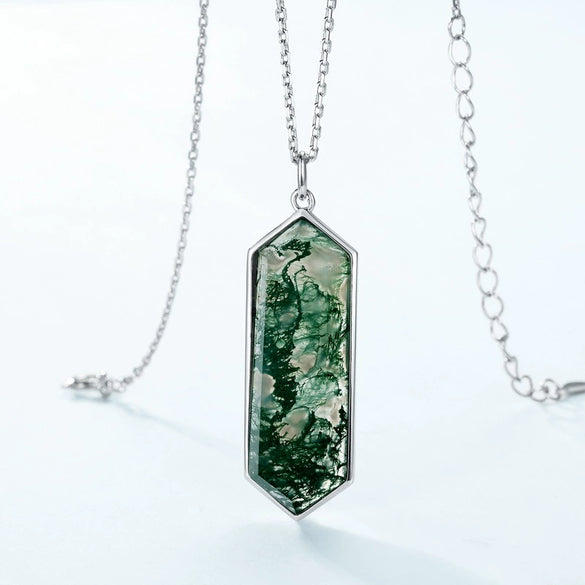 Women's S925 Silver Inlaid Water Grass Agate Geometric Clavicle Chain Necklace