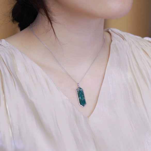 Women's S925 Silver Inlaid Water Grass Agate Geometric Clavicle Chain Necklace