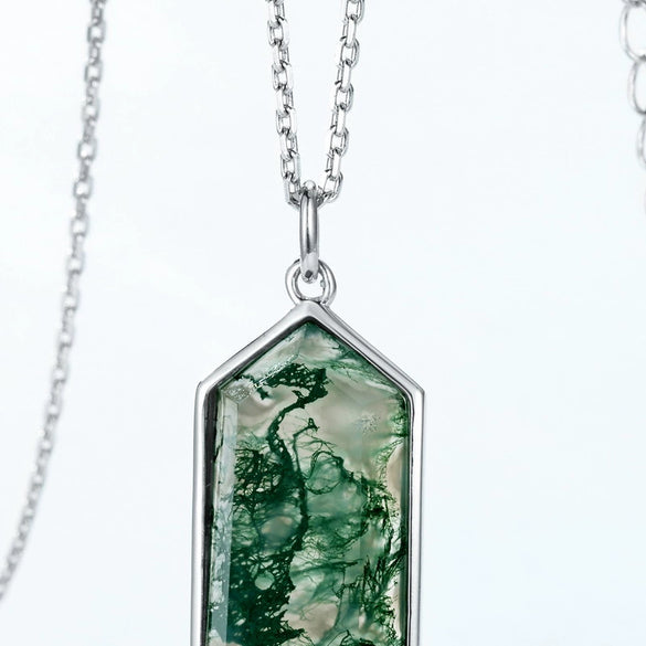 Women's S925 Silver Inlaid Water Grass Agate Geometric Clavicle Chain Necklace