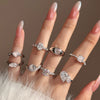 Women's S925 Silver Light Luxury Geometric Ice Flower Zircon High Carbon Ring Set