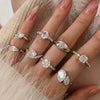 Women's S925 Silver Light Luxury Geometric Ice Flower Zircon High Carbon Ring Set