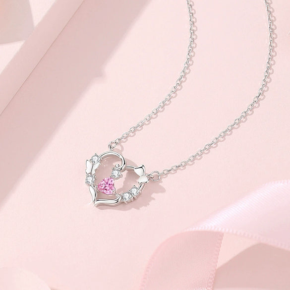 Women's S925 Silver Love Butterfly Natural Geometric Pattern Microinlaid Diamond Pendant Necklace