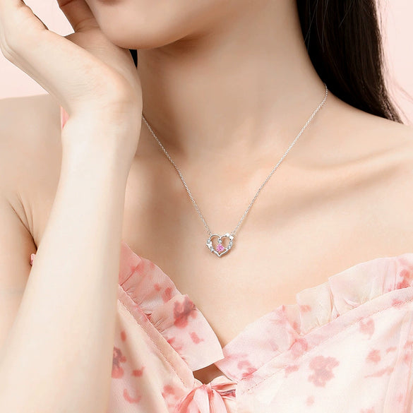 Women's S925 Silver Love Butterfly Natural Geometric Pattern Microinlaid Diamond Pendant Necklace