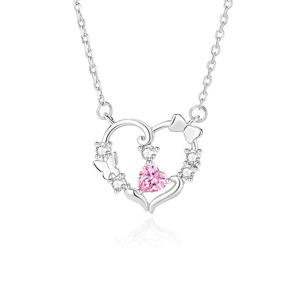 Women's S925 Silver Love Butterfly Natural Geometric Pattern Microinlaid Diamond Pendant Necklace