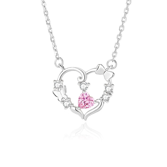 Women's S925 Silver Love Butterfly Natural Geometric Pattern Microinlaid Diamond Pendant Necklace