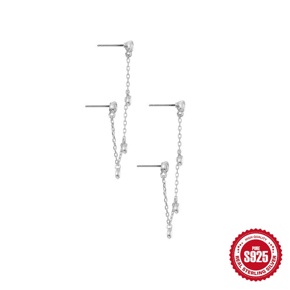 Women's S925 Silver Minimalist Circle Pendant Tassel Stacked Ear Pin Ear Studs With Geometric Design