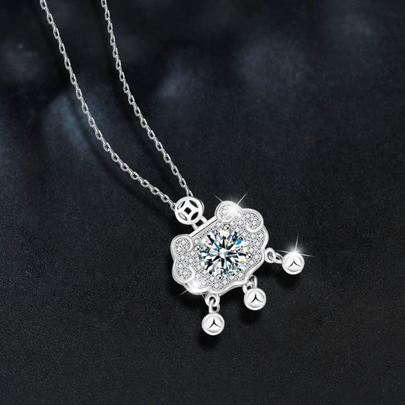 Women's S925 Silver Moissanite Geometric Ruyi Ping An Lock Necklace
