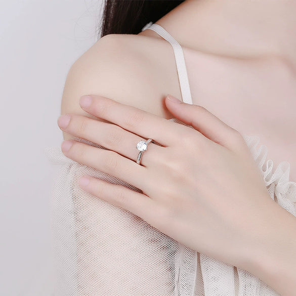 Women's S925 Silver Moissanite Geometric Six Claw Adjustable Ring With Electroplated Finish