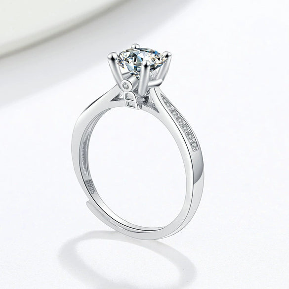 Women's S925 Silver Moissanite Geometric Six Claw Adjustable Ring With Electroplated Finish