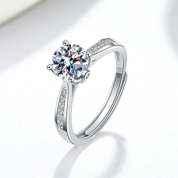 Women's S925 Silver Moissanite Geometric Six Claw Adjustable Ring With Electroplated Finish