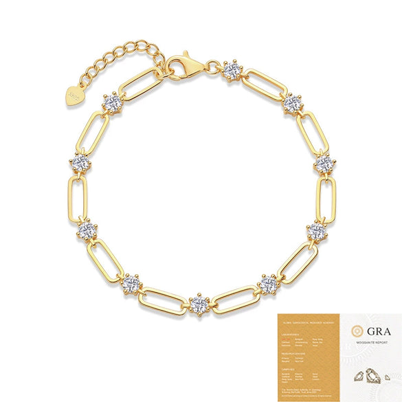 Women's S925 Silver Moissanite Inlaid Geometric Loop Chain Bracelet