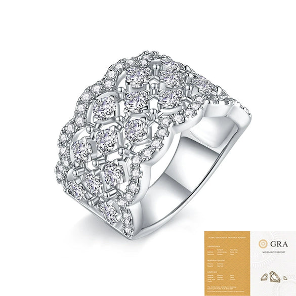 Women's S925 Silver Moissanite Inlaid Geometric Ring Luxury Highend